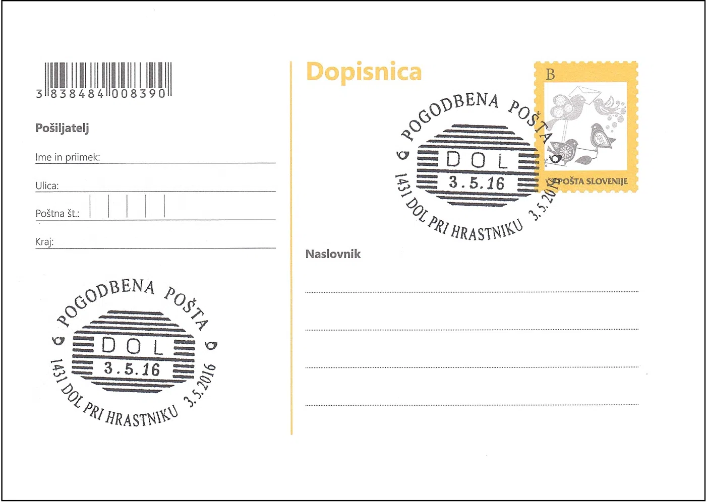 POGODBENA POŠTA 1431 DOL PRI HRASTNIKU